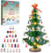 Dalugo Calendrier de l'Avent 2024, Calendrier de l'Avent avec compte à rebours de 24 Jours Arbre de Noël en Bois avec Lumières et 28 mini Ornements pour la Décoration de Table de Noël Cadeau de Fête