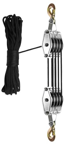 Vuggdt Robuster Seilzug, 4-Rad-Riemenzug-Hebeblock, spart Aufwand, 18 m Seil, Baldachin, Seilzug, Seilzug, 8:1 Hubkraft