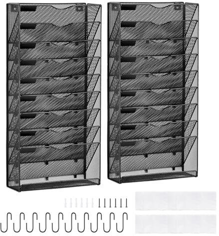 VEVOR Organizer da parete da appendere, confezione da 2 cartelle verticali da parete a 10 ripiani, in metallo, per riviste, posta, documenti, per ufficio, casa e scuola
