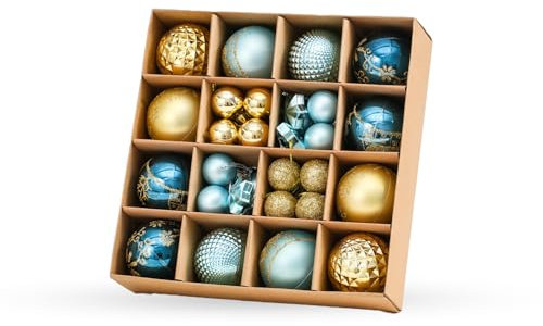Christmas Tree Decorations Baubles 44 Pcs – Hanging Ball Ornaments Sets – Shatterproof 3 & 6cm Plastic Balls for Festive Holiday – Ideal for Home, Trees, Weddings, and Party Decor (Blue & Gold)