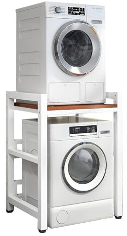 MVXBICIA Support de sèche-linge réglable – Kit d'empilage portable pour machine à laver et sèche-linge à chargement frontal avec capacité de charge de 400 kg et unité de rangement pour sur-lavage