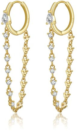 XOEMEL Quasten Ohrringe Silber 925 Hängend,Kette Creolen Silber 925 mit Zirkonia Hypoallergene 14 Karat Vergoldete Ohrringe Gold Hängend Ohrringe Rosegold Schmuck für Mädchen