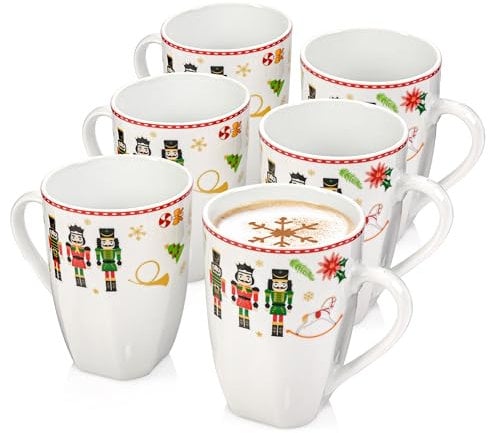 Sänger | Kaffeetassen Set Bilgola Nussknacker Design 6 tlg, Kaffeebecher Porzellan für 6 Personen, Kaffeetassen & Becher spülmaschinenfest Tassen Set für Kaffee & Tee, 400 ml | PREMIUM COLLECTION