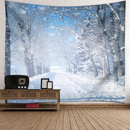 Calefee Wandbehang Groß 300 Breit, Wandteppich Polyester für Schlafzimmer, Tapisserie Winter Naturszene Bäume, Schnee