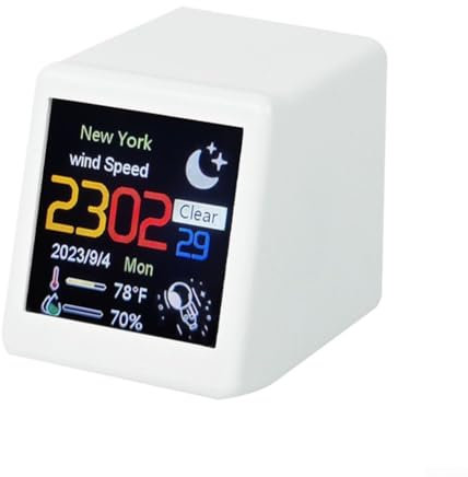Yhenlovtt Mini stations météo sans fil pour intérieur et extérieur, station météo tactile intelligente, mini horloge météo Wi-Fi, station météo intelligente, décoration de jeu numérique (blanc)