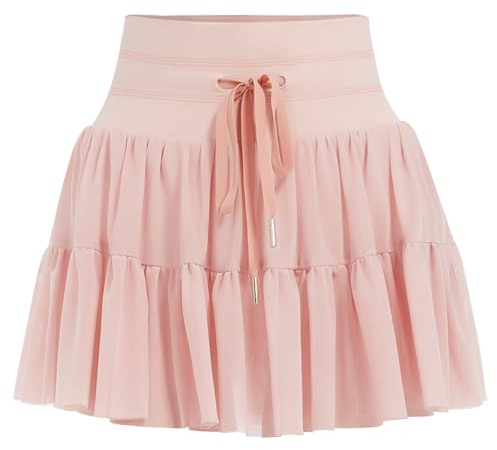 DGSHIRLDJO Donna Gonna Tennis con Pantaloncino e Tasca, Gonna Estiva da Donna Volant a Vita Alta Mini Gonna per Golf Corsa Yoga