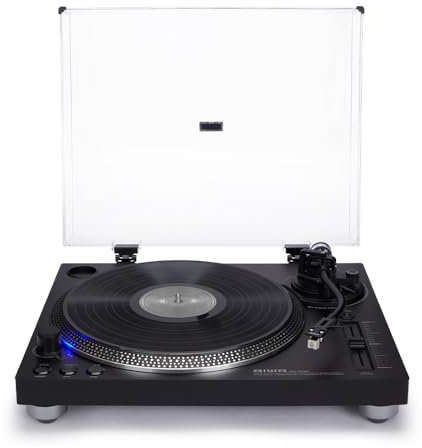 AIWA APX-1200BT/BK Giradiscos Profesional con Bluetooth, USB, Preamplificador Incorporado, Plato de Aluminio, Brazo en Forma de S, Velocidades 33 y 45 RPM - Color: Negro