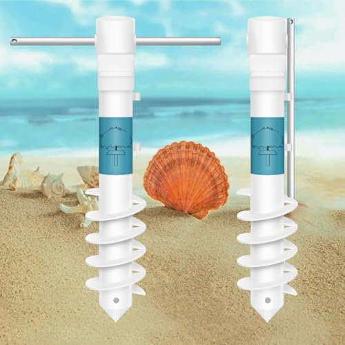 Beach Umbrella Sand Anchor, 1 Pack Outdoor Umbrella Base with 5-Spiral Screw Design & Removable Stainless Steel Handle, Beach Umbrella for Sand Holder Stand Resist Strong Winds Fits All Umbrellas