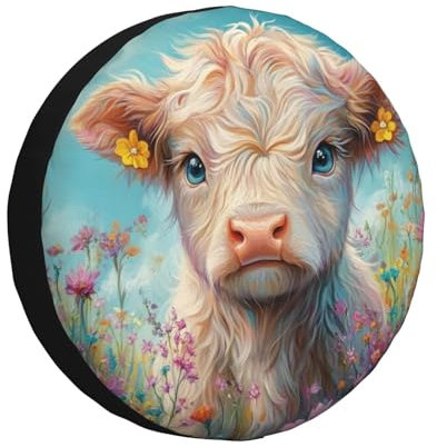 CSIVKEJ Funda para neumático de repuesto con estampado de vaca de Hignland, a prueba de polvo, para Jeep, RV, SUV y muchos vehículos
