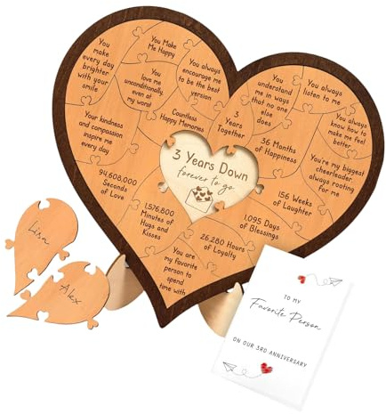 Personalisierbare Holzherz-Puzzle-Schreibtisch-Dekorationen für 1 Jahr/3. Jahrestag Raumdekorationen und Erinnerung an ihn oder sie