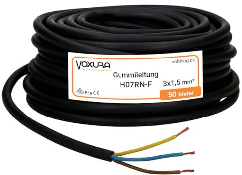 Voxura H07RN-F 3x1,5 mm² 50 Meter Gummileitung flexibel mit Schutzleiter 3G1,5 UV-resistent ölbeständig für Außenbereich Campingkabel Baustellenkabel