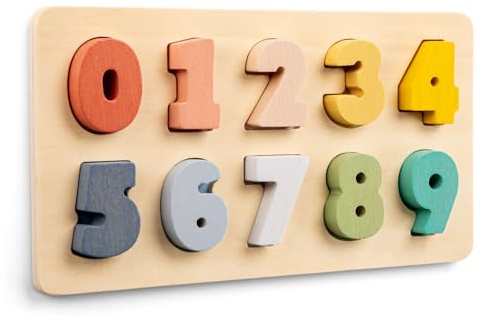 Woet Zahlenpuzzle aus Holz 0–9, 10 Teile | Zählspielzeug, Zahlen erkennen, große Holzteile, Zuordnungspuzzle, Feinmotorik, erstes Rechnen, ab 2 Jahren