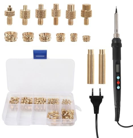 BigKing Lötkolben-Set mit 60 W, LCD, einstellbare Temperatur 180 ℃-500 ℃, professionell, mit Lötspitzen * 1 Stück, Mutter * 130 Stück, Gewindestange * 6 Stück und Adapter * 2 Stück
