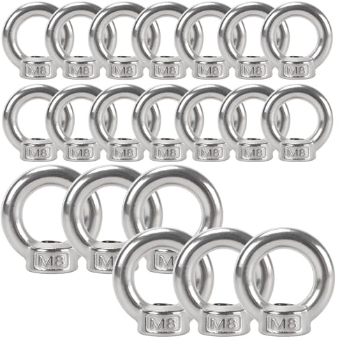 20 Stück Ringmutter M8, Augenmutter Edelstahl, Ringschraube Ösenmutter | FUNSUEI Ösenschraube zum Schrauben, Hängen, Hebezubehör, Silber