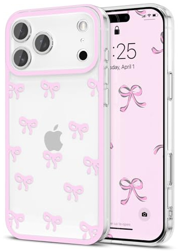 EYZUTAK Case for iPhone 17 Pro Max, Clear Cute Ribbon Bowknot Pattern, Pink | Aesthetic Transparent Bow Phone Case, Raised Camera Protection, Stylish Slim Soft Durable TPU Protective Cover for Women Girl