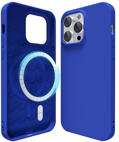 oakxco für iPhone 13 Pro Hülle Magsafe Silikon Handyhülle Bunt, Ultra Dünn Slim Case Einfarbig Handy Hülle Mädchen, Magnetisch Induktives Laden Schutzhülle Matt Silikonhülle, Blau