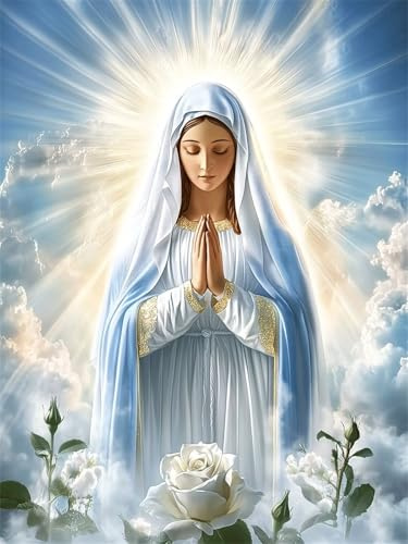 Diamond Painting Adulte, Diamant Painting Fleur de la Vierge Marie DIY Peinture Diamant Kit Complet, Carré Full Drill Diamond Art Broderie Point de Croix pour Tableau Decoration Murale 20x30cm yc-239