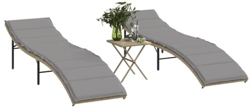 Teenpull Sonnenliegen 2er Set Beige Poly Rattan, verstellbar, UV-beständig, mit Tisch, für Garten, Terrasse, Poolbereich, entspanntes Liegen