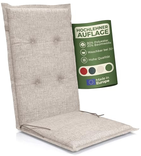 Petsation Florence Hochlehner Auflage – Gartenstuhlauflage Hochlehner mit Schaumstoff Polster, Outdoor Kissen & Stuhlkissen für Gartenstuhl, Sitzkissen Stuhl & Sitzkissen Bank, Outdoor (1, Taupe)