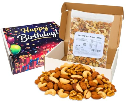 Happy Birthday Deluxe Mixed Nuts Gift Box – Premium Nut Selection Almonds, Walnuts, Cashews & Peanuts | Luxury Savoury Hamper
