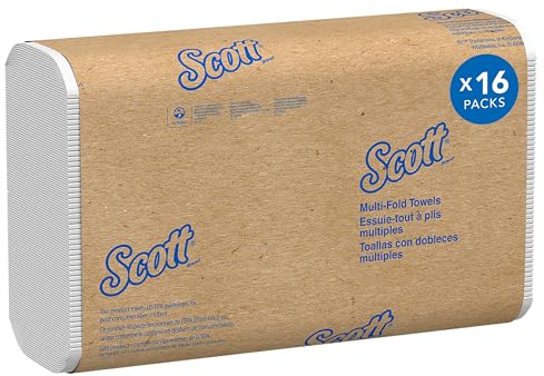 Scott Papierhandtücher mit Multifold-Faltung 1804, 1-lagiges weißes Handtuchpapier mit Z-Falz, FSC-zertifiziert, für eine gute Waschraum-Hygiene, 16 Packungen x 250 Papierhandtücher (insg. 4.000)