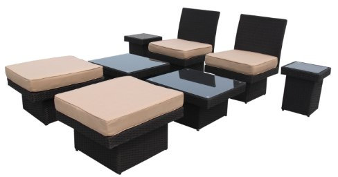 Ambientehome 63723 Sitzgruppe / Essgruppe Tunis 8-teilig verwandelbar, Polyrattan, mocca braun