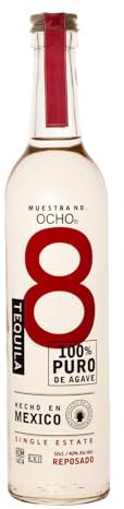 Ocho Reposado 100% Agave Tequila, 50 cl - Award Winning Premium Tequila - Aged for 8 Weeks - Made with 100% Blue Agave - Single Estate