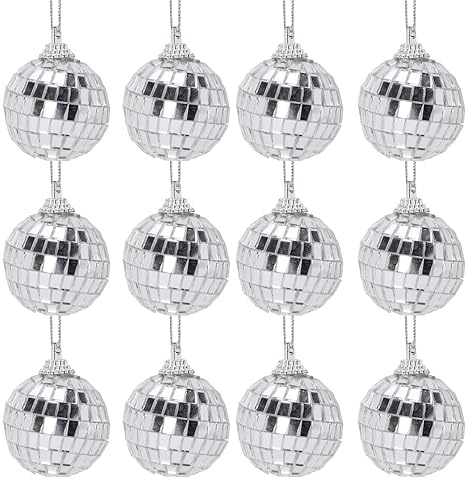 Christmas Concepts® Pack of 12-40mm (1.6) Mirror Disco Baubles - Christmas Tree Decorations (Silver)
