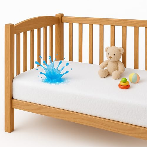 Dudu N Girlie Travel Cot Mattress Protector 65 x 95 Waterproof, Non Noisy Cot Protector Waterproof Fitted Breathable Terry Towel Deep Mattress Protector Topper Cover.