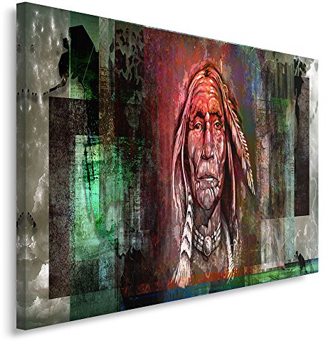 Feeby. Wandbild - 1 Teilig - 40x60 cm, Leinwand Bild Leinwandbilder Bilder Wandbilder Kunstdruck, INDIANER, KULTUR, ABSTRAKTION, GRÜN, VIOLETT