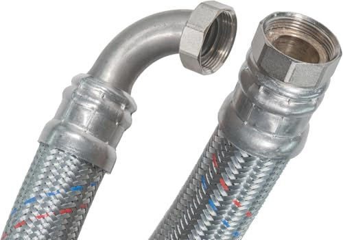 SFX® Flexschlauch 50cm DN40-1.1/2 Zoll ÜM x 1.1/2 Zoll ÜM mit 90 Grad Bogen Stahldraht Umflechtung Panzerschlauch 500mm