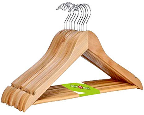 DIES&DAS 10 Stück qualitativ Hochwertiger Designer Kleiderbügel aus Holz mit Hosensteg 360 Grad drehbarem Harken Hosenstange und Rockaufhängekerben Garderobenbügel Holzbügel Hosenbügel Hosenhalter