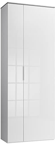 Composad | Armadio della Linea GALAVERNA con 2 Ante, Armadio Ingresso, Mobile Salvaspazio Contenitore, (LxAxP) 70x188x35 cm, Cemento e Bianco Laccato, Ingresso, Ripostiglio, Made in Italy