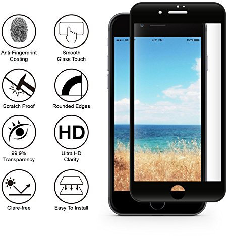 PHONILLICO Verre Trempe iPhone 8 PLUS - Film Noir Intégral Protection Ecran Verre Trempe Resistant Vitre Ecran Protecteur Anti Rayure Sans Bulle d’Air Dureté 9H Ultra Mince
