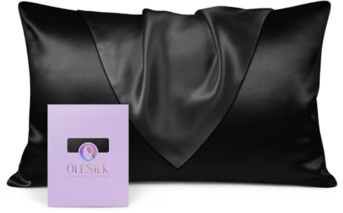 OLESILK Seide Kissenbezug Kissenhülle Haar- und Hautpflege mit Verstcktem Reißverschluss 19 Momme 1 Stück Schwarz 50x70cm