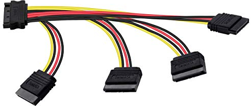 POPPSTAR SATA power cable adapter (quad 14-25cm) (1x plug (m) to 4x socket (w)), power adapter for HDD, SSD, hard disk, motherboard, PC case modding and much more