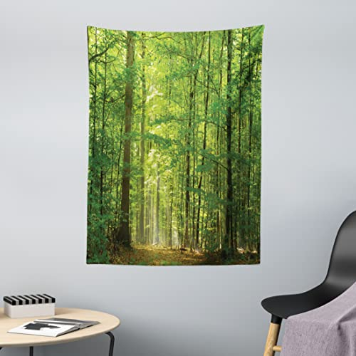 ABAKUHAUS Wald Wandteppich, Laub Wald Sommer aus Weiches Mikrofaser Stoff Waschbar ohne Verblassen Digitaldruck, 110 x 150 cm, Waldgrün
