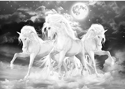 Runa Art Photo Wallpaper Unicorn Horse Moon Modern Non-Woven Living Room Bedroom Wall Decoration - Made in Germany - Black-and-White 9450010c