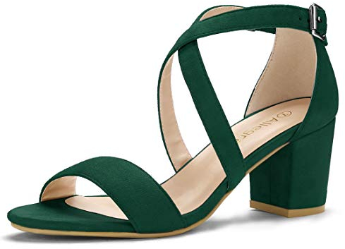Allegra K Women's Crisscross Ankle Strap Block Heel Sandals Green 6 UK/Label Size 8 US