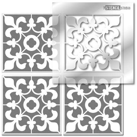 The Stencil Studio - Kingscote Tile Stencil - Floor wall stencil - just add paint. Ideal for tile and other interior décor makeovers. Fits standard tile sizes. Single Tile - Size 16 inch (10595-16)
