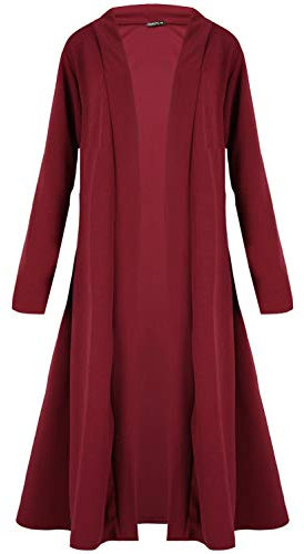 Fashion Star Womens Ladies Floaty Casual Waterfall Long Sleeves Open Front Duster Coat Maxi Long Cardigan (M/L (UK 12/14), Wine)