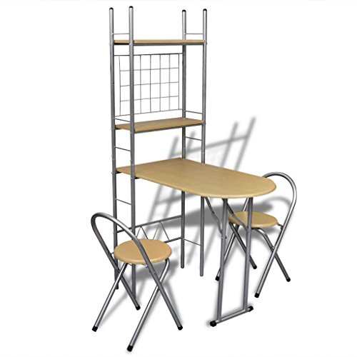 Tidyard Frühstückstisch Frühstückstheke einklappbarer Küchentisch Frühstücks-Bar Klappstühle Esszimmergarnituren Mit 1 x Klapptisch und 2 x Klappstühle,Küchenbar,Stahlrahmen + MDF