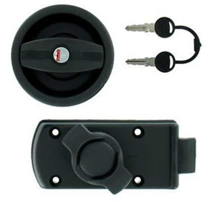 Serrure Noire à Bouton pour Porte de Caravane avec Ouverture à Droite + Barillet & clés