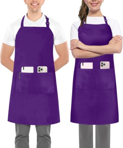 Utopia Kitchen 2 Pack Purple Bib Aprons with Extra Long Ties