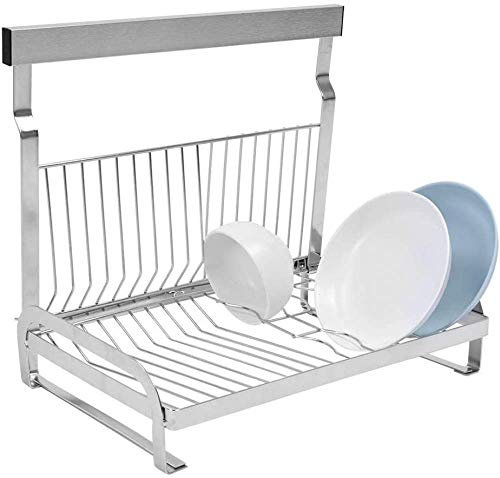 Estante de pared de acero inoxidable, plato de cocina plegable para colgar, escurridor de platos, de pie o montado en la pared, 42 x 37 x 26,5 cm