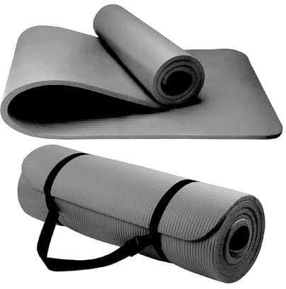 Yoga Mat Unisex Non-Slip Thick Foam Fitness Exercise Mat (10mm) Comes with Carrying Strap Lightweight Home Gym Workout Equipment for Yoga, Pilates, Stretching, Gymnastics Training & Camping (Grey)
