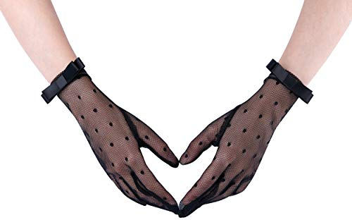 CHIC DIARY Damen Spitze Handschuhe Kurz Hochzeit Brauthandschuh mit Schleife Netzhandschuhe Fasching Party Kostüm Accessoires