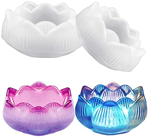 2Pcs silikonform kerzenhalter epoxidharz formen Lotusblumen Schmuckschalen Für Machen Schmuckaufbewahrung, kerzenhalter, Aschenbecher, Blumentöpfe Harz Casting Formen (2PCS)