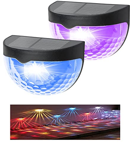 jindaaudio 2 Stück Solar Wandleuchte Außenbereich, Led Zaunleuchten Solar,Gartenzaun Solarleuchten,Solarleuchte Deko Balkon Terrasse Hof Treppe(Farbe)