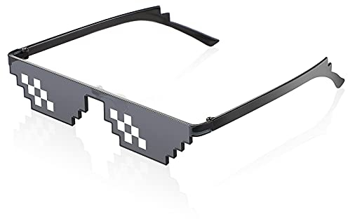 Fiada 8 Bit Pixel Mosaik Brille Unisex Sonnenbrille UV Schutz Spieler Sonnenbrille Coole Brille für Männer Frauen Kinder Foto Requisiten (Schwarz, Eleganter Stil)